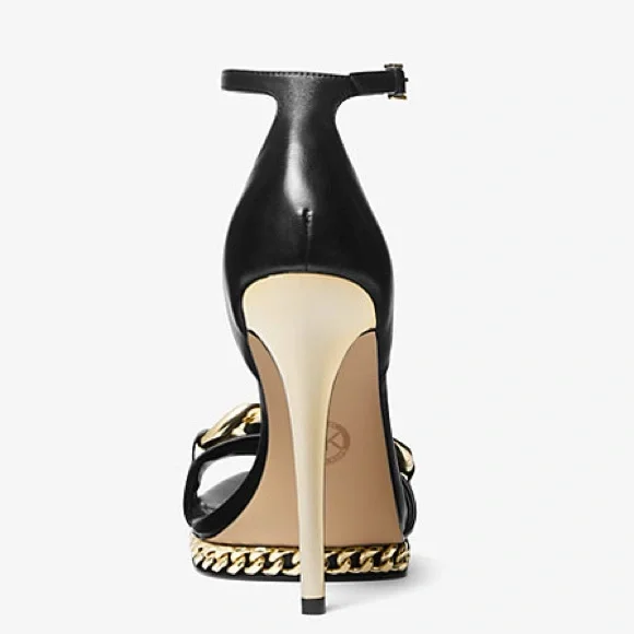 Michael Kors Jordyn Almond Toe Chain High Heel Platform Sandals 6.5 Black Gold - Picture 3 of 4